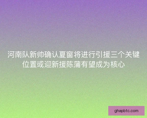 河南队新帅确认夏窗将进行引援三个关键位置或迎新援陈蒲有望成为核心
